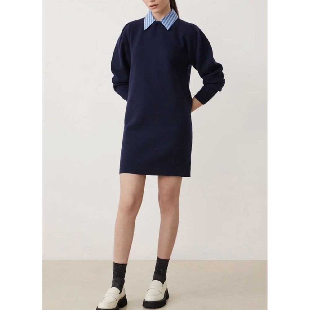 Suncoo Wool Blend Robe Chanty Dress Womens T1 S Rhinestone Striped Collar Preppy